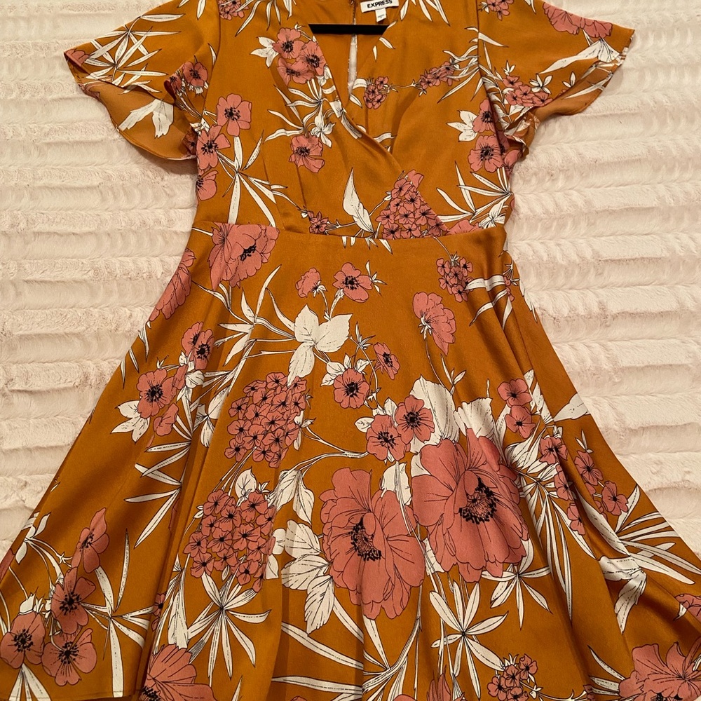 Express Floral Midi Dress in Mustard and Pink
